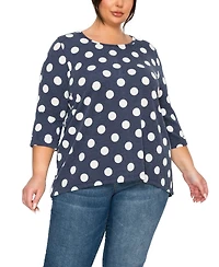 Coin 1804 Plus Polka Dot Double Knit Button Back 3/4 Rolled Sleeve