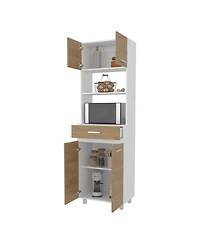 Fm Furniture Tall Kitchen Storage Cabinet with Doors, Drawer and Open Microwave Shelf