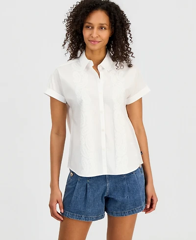 Nautica Women's Cotton Drop-Shoulder Camp Shirt