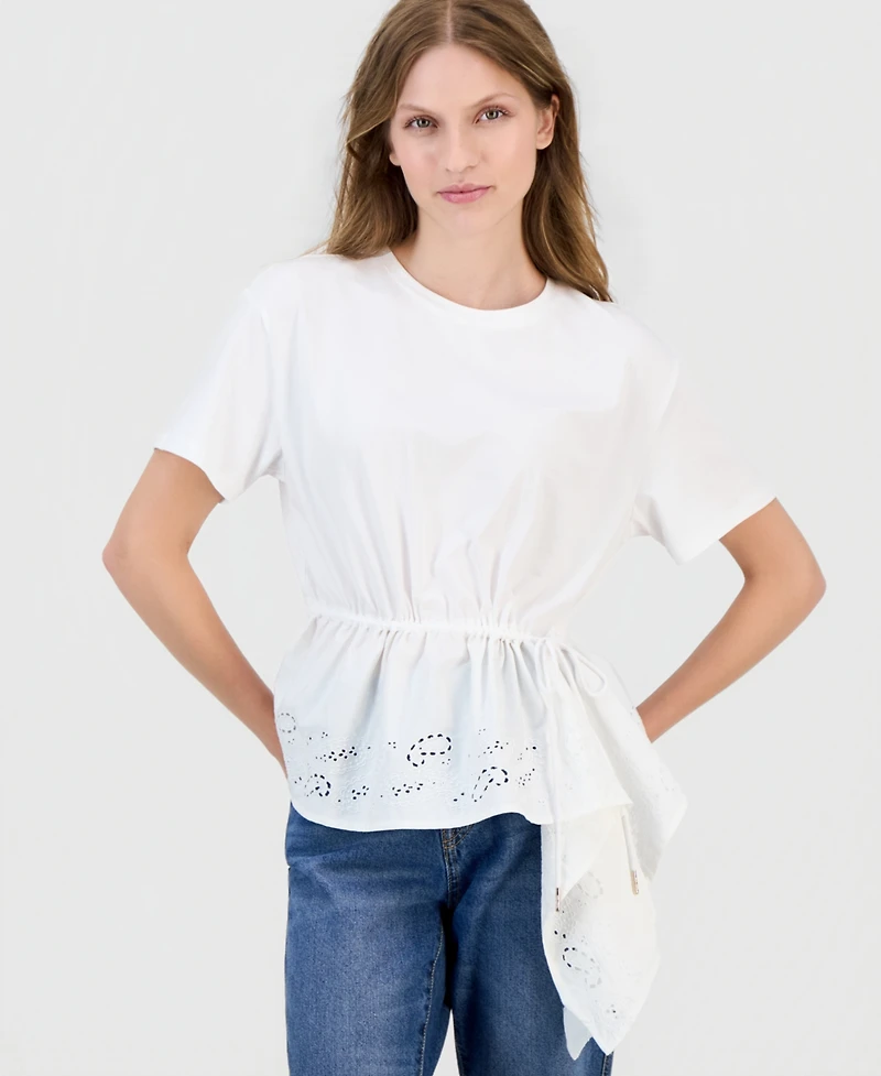Nautica Women's Asymmetrical Eyelet-Embroidered Top