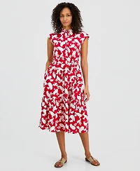 Nautica Women's Printed Tiered Band-Collar A-Line Dress