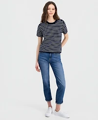 Nautica Women's Crewneck Short-Sleeve Striped Sweater
