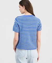 Nautica Women's Crewneck Short-Sleeve Striped Sweater