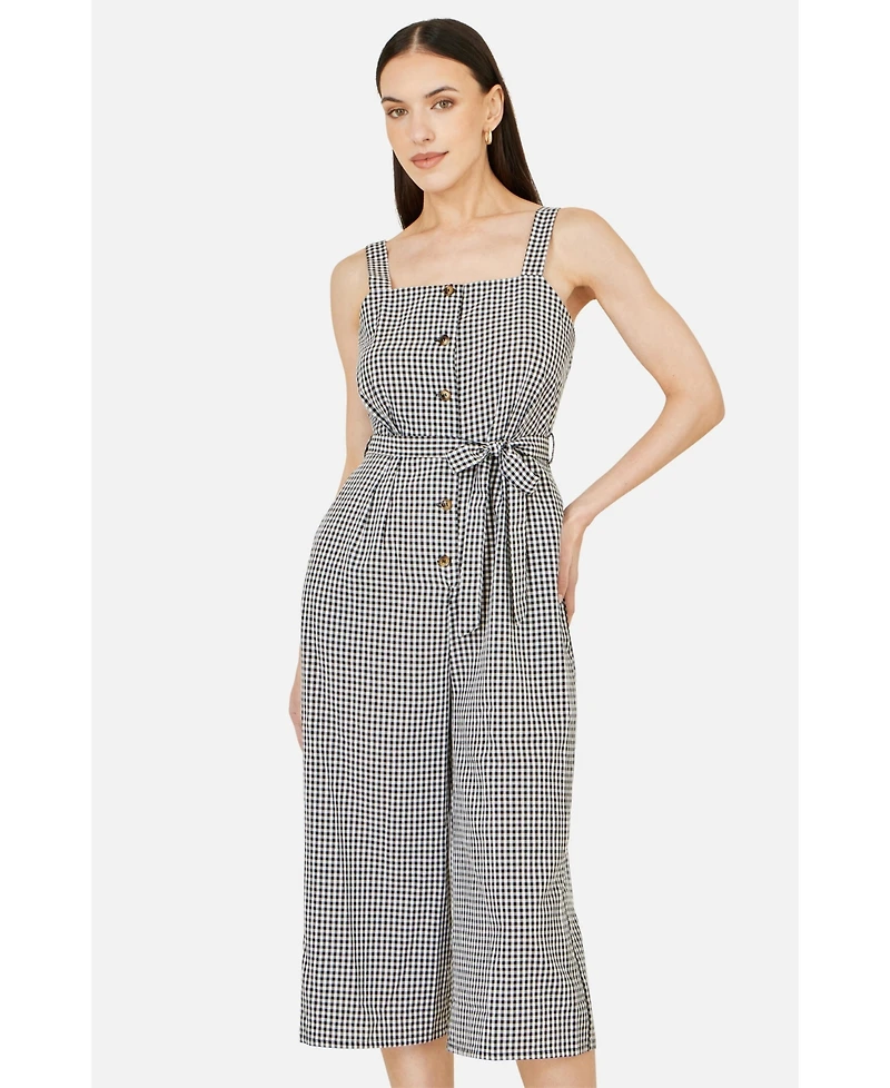 Yumi Women's Gingham Button Through Jumpsuit