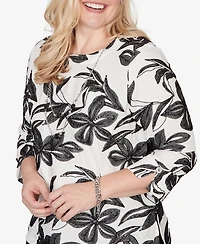 Alfred Dunner Petite Crowd Pleaser Embroidered Flower Top with Necklace