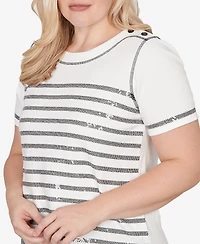Alfred Dunner Petite Crowd Pleaser Biadere Sequin Stripes T-shirt