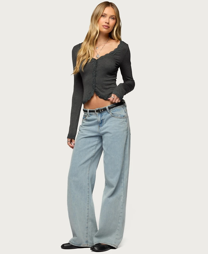 Edikted Women's Gayle Lacey Button Up Top