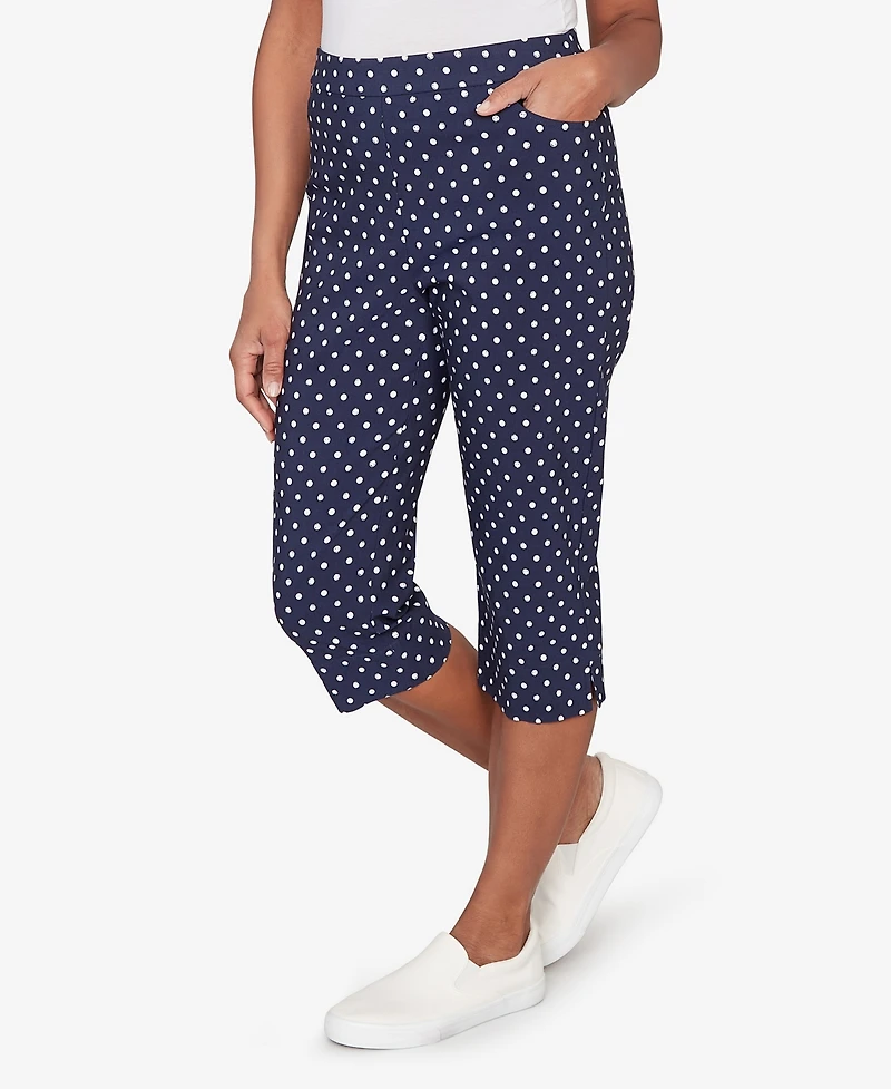 Alfred Dunner Petite Port Side Polka Dot Flat Front Denim Capri Pants