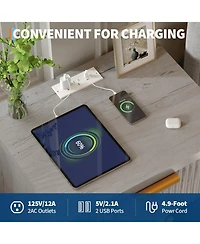 gaomon Fluted Nightstand with Charging Station, Mid Century Modern Fluted Nightstand, Wooden Night Stand