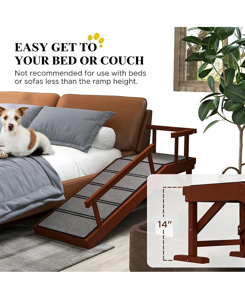 Aostirmotor Solid Wood Dog Ramp for Bed & Couch,Brown