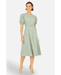 Yumi Women's Buckle Detail Short Sleeve Skater Dress