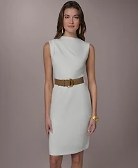 Donna Karan New York Women's Mock Neck Belted Sheath Dress