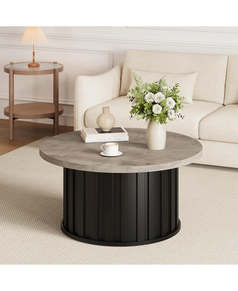 gaomon Round Coffee Table with Metal Base, Mid Century Modern Design, 319" Fluted Center