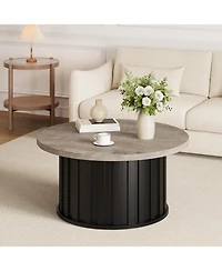 gaomon Round Coffee Table with Metal Base, Mid Century Modern Design, 319" Fluted Center