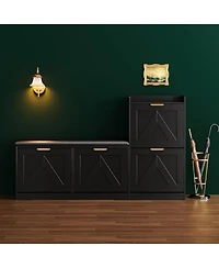 gaomon Farmhouse Shoe Cabinet with Bench, 4 Flip Drawers, Comfortable Cushioned Seat, Entryway Shoe Storage Organizer