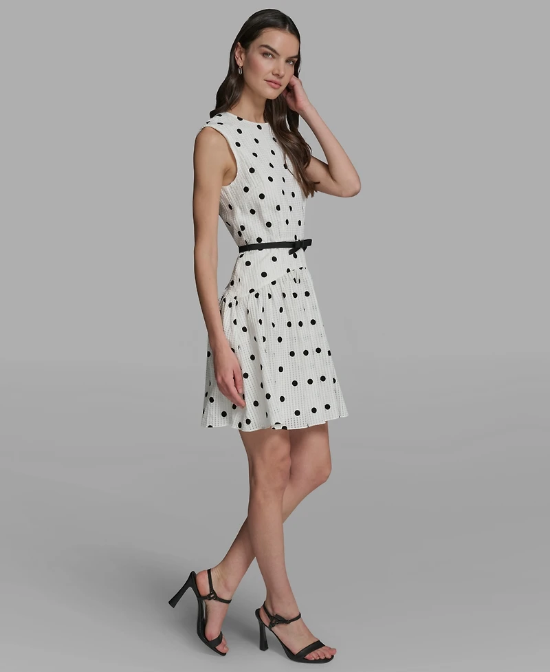 Karl Lagerfeld Paris Women's Cap-Sleeve Flocked Polka Dot Mini Dress