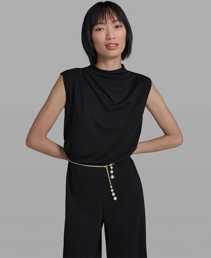 Karl Lagerfeld Paris Women's Sleeveless Matte Jersey Removable Chain Belt Jumpsuit
