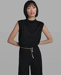 Karl Lagerfeld Paris Women's Sleeveless Matte Jersey Removable Chain Belt Jumpsuit