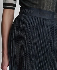 Dkny Women's Logo-Waist Mixed-Media Pleated-Hem Skirt