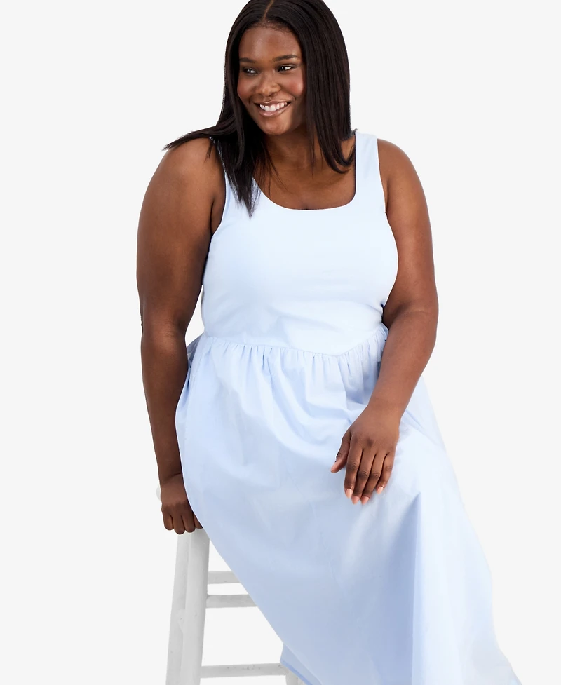 On 34th Trendy Plus V-Waist Mixed-Media Midi Dress, Macy's Exclusive
