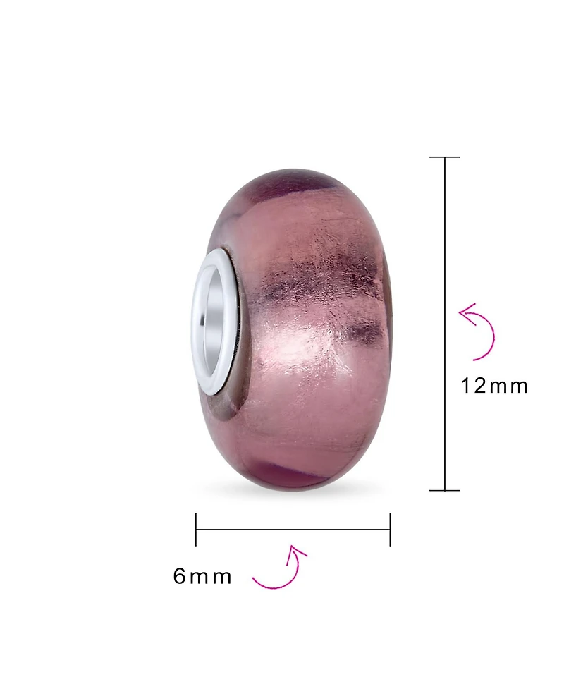 Bling Jewelry Set of 4 Translucent Solid Metallic Rose Pink Glass Charm Bead with Sterling Silver Core