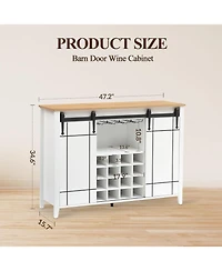 gaomon 47 Inch Wine Bar Cabinet with Sliding Barn Door Buffet Sideboard Cabinet with 16 Bottle Wine Rack