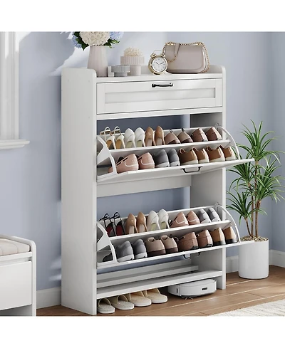gaomon “Shoe Cabinet with 2 Flip Drawers & Top Drawer, Adjustable Shelf Entryway Storage”
