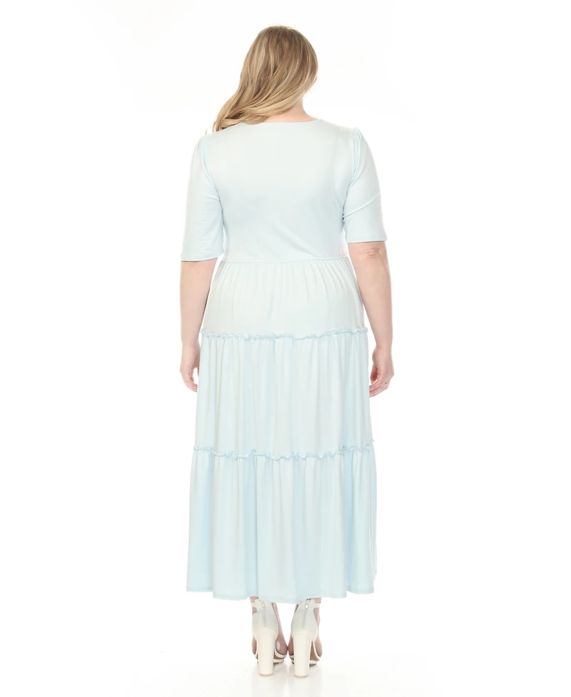 White Mark Plus Square Neck Short Sleeve Tiered Dress