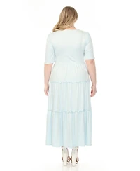 White Mark Plus Square Neck Short Sleeve Tiered Dress