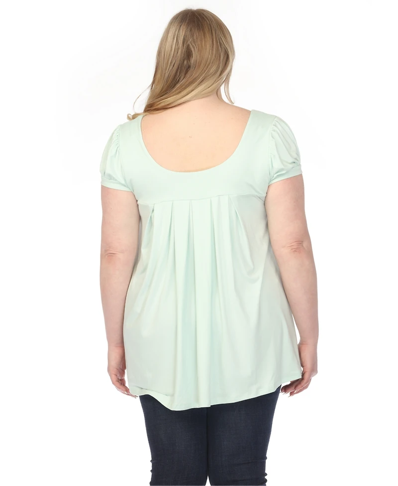 White Mark Plus Cap Sleeve Pleated Top