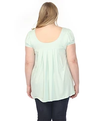 White Mark Plus Cap Sleeve Pleated Top