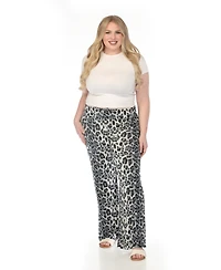 White Mark Plus High-Waist Floral Wide-Leg Pants