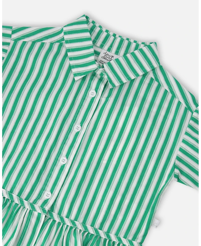 Deux par Deux Toddler Girls Short Sleeve Striped Button Down Shirt