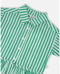Deux par Deux Toddler Girls Short Sleeve Striped Button Down Shirt