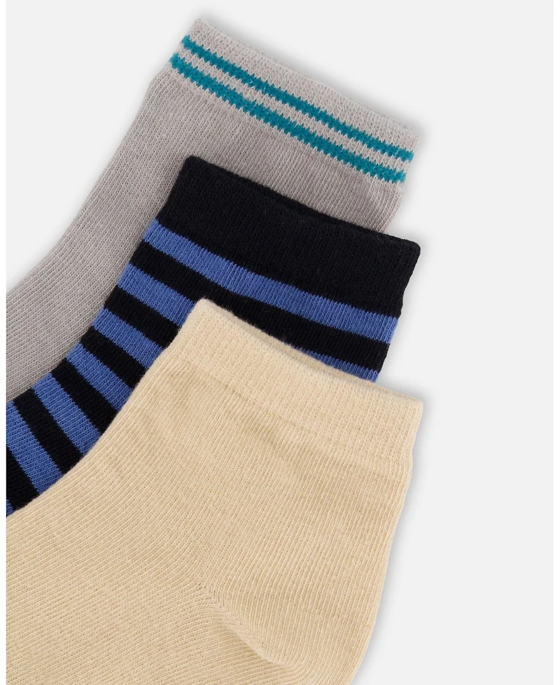 Draft - Deux par Boy Socks (3 Pairs) Set Striped Blue and Black Toddler|Child