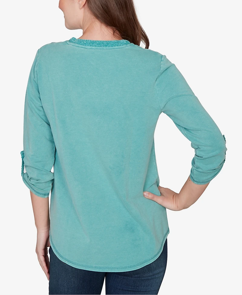 Ruby Rd. Plus Lace Applique French Terry Top