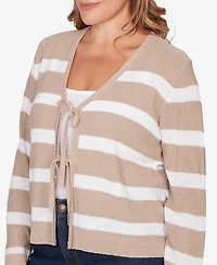 Ruby Rd. Plus Striped Tie Front Cardigan Sweater