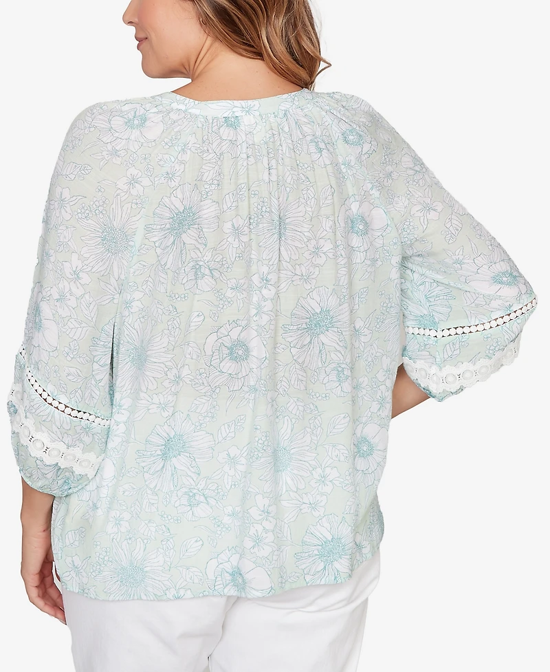 Ruby Rd. Plus Floral Silky Gauze Peasant Top