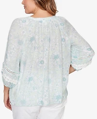 Ruby Rd. Plus Floral Silky Gauze Peasant Top
