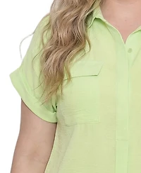 Ny Collection Plus Short Sleeve Roll Cuff Blouse