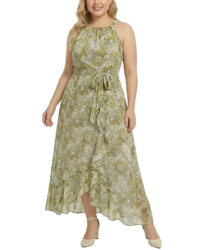 Ny Collection Plus Halter Front Chiffon Maxi Dress