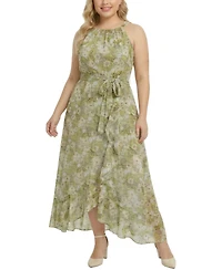 Ny Collection Plus Halter Front Chiffon Maxi Dress