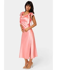 Bebe Women's Bow Strap Satin Midi Dress