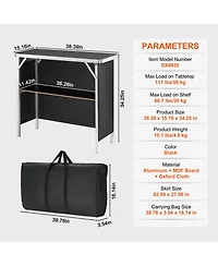 Mecale 38.39" x 15.16" x 34.25 Folding Portable Bar Table with Carrying Case, Storage Shelf and Skirt