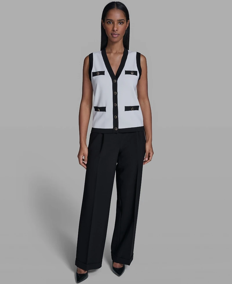 Karl Lagerfeld Paris Women's Button-Down V-Neck Sweater