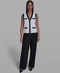 Karl Lagerfeld Paris Women's Button-Down V-Neck Sweater