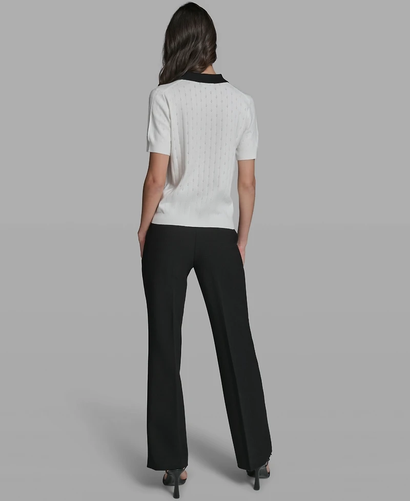 Karl Lagerfeld Paris Women's Collared Short-Sleeve Sweater