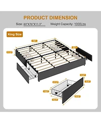 Gaomon Platform Bed Frame, Fabric Upholstered with 4 Storage Drawers, No Box Spring Needed, Wooden Slats Support, Noise Free