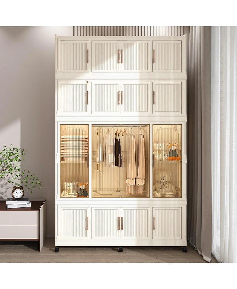 Boyel Living Portable Wardrobe Closet with Magnetic Doors, 4 Cubes, Hanging Rod & 10 Hangers