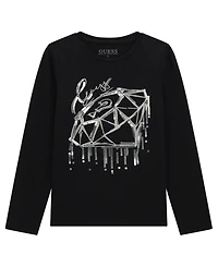 Guess Girls' 7-16 Long-Sleeve Rhinestone-Embellished Logo T-Shirt